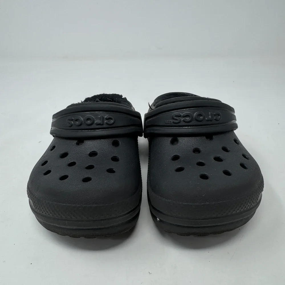Crocs Shoes Black Fuzzy Lined Classic Clog Slip On Warm Shoes Toddlers Size C6